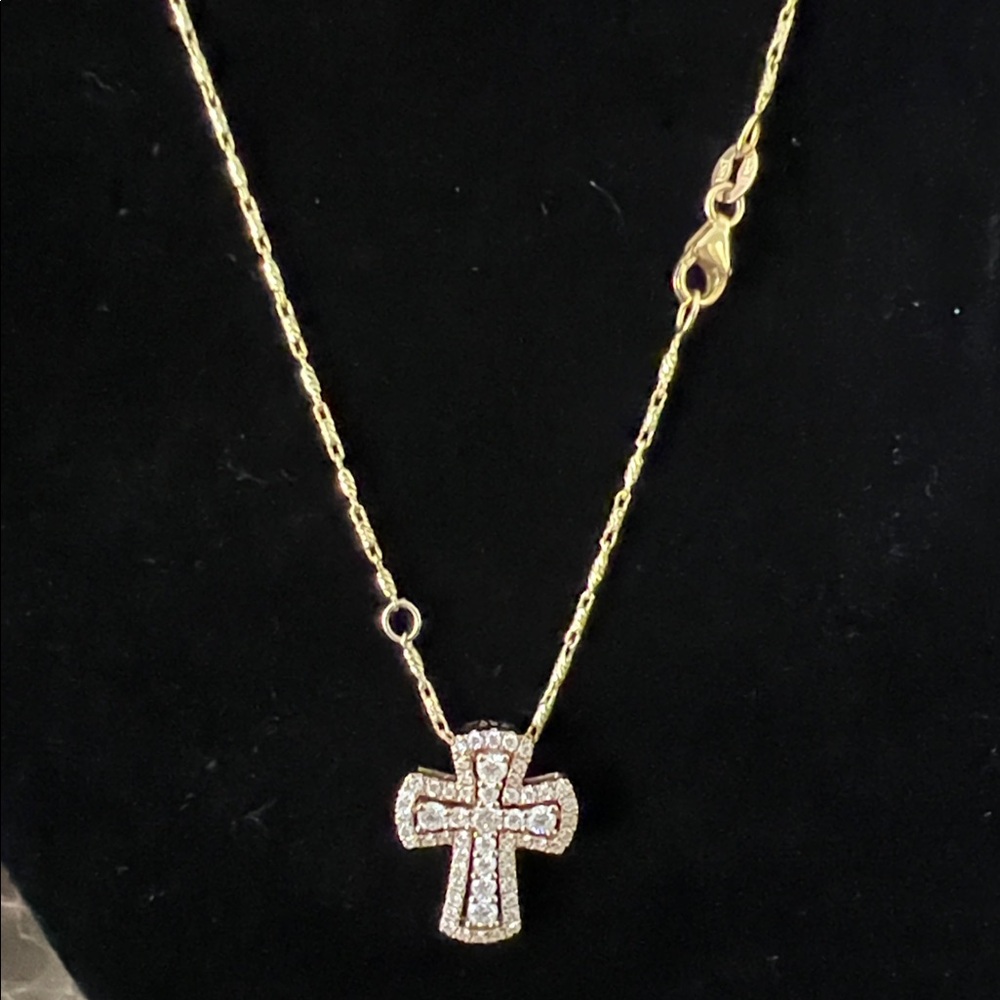 18K Diamond, Yellow gold, Solid gold Cross, about 17.8 x 13.7mm 14k GOLD CHAIN - Picture 13 of 17